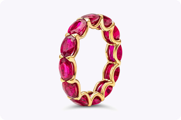 7.43 Carats Total Oval Cut Ruby East-West Eternity Wedding Band in Rose Gold