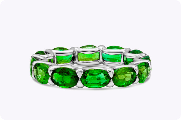 4.70 Carats Total Oval Cut Green Emerald East-West Eternity Wedding Band in White Gold