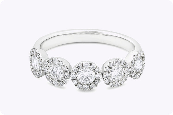 0.73 Carats Total Brilliant Round Cut Diamond  Five-Stone Halo Wedding Band in White Gold