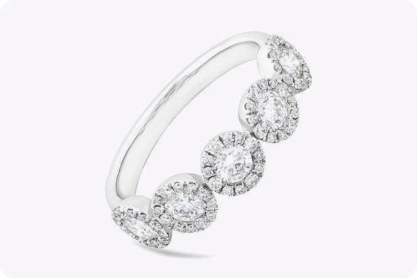 0.73 Carats Total Brilliant Round Cut Diamond  Five-Stone Halo Wedding Band in White Gold