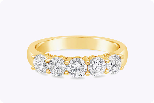 1.19 Carat Total Five-Stone Round Diamond Wedding Band Ring in Yellow Gold