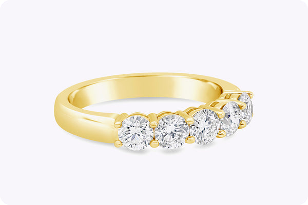 1.19 Carat Total Five-Stone Round Diamond Wedding Band Ring in Yellow Gold