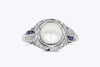 Pearl and Round Diamond with Blue Sapphire Art Deco Antique Ring in Platinum