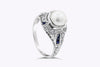 Pearl and Round Diamond with Blue Sapphire Art Deco Antique Ring in Platinum