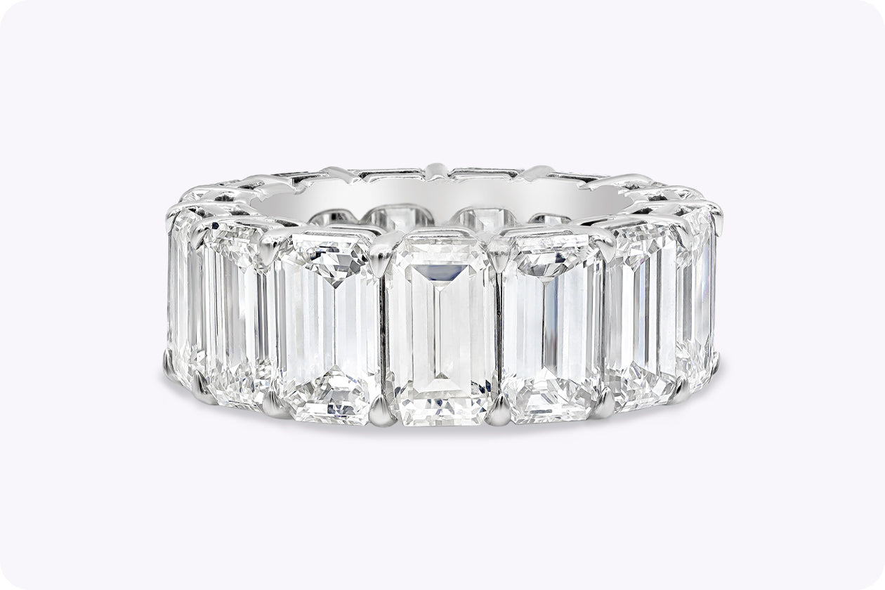 GIA Certified 17.83 Carats Total Emerald Cut Diamond Eternity Wedding Band Ring in Platinum