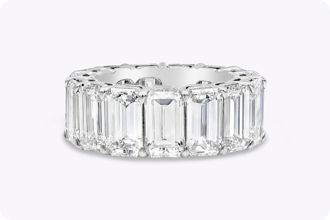 GIA Certified 17.83 Carats Total Emerald Cut Diamond Eternity Wedding Band Ring in Platinum