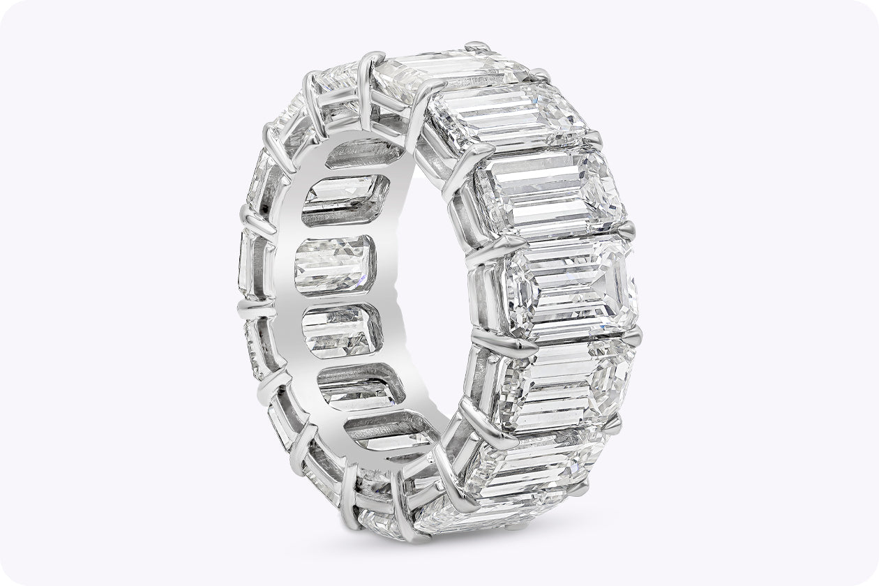 GIA Certified 17.83 Carats Total Emerald Cut Diamond Eternity Wedding Band Ring in Platinum