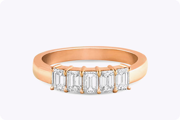 0.96 Carats Emerald Cut Diamond Five-Stone Wedding Band Ring in Rose Gold