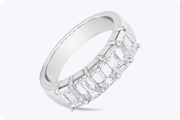 2.53 Carats Total Emerald Cut Diamond Five-Stone Wedding Band in Platinum