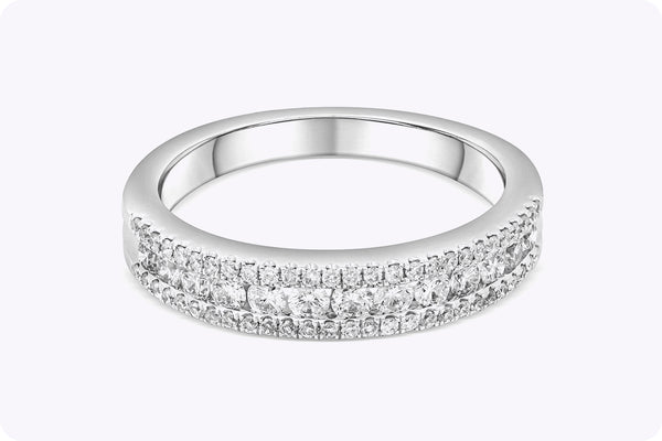 0.58 Carat Total Round Brilliant Cut Diamond Three-Row Wedding Band in White Gold