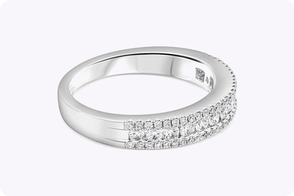 0.58 Carat Total Round Brilliant Cut Diamond Three-Row Wedding Band in White Gold