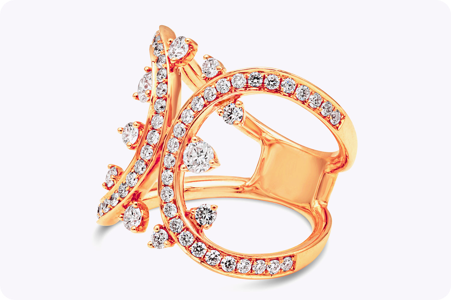 1.12 Carat Total Round Brilliant Cut Diamond Double Shank Fashion Ring in Rose Gold