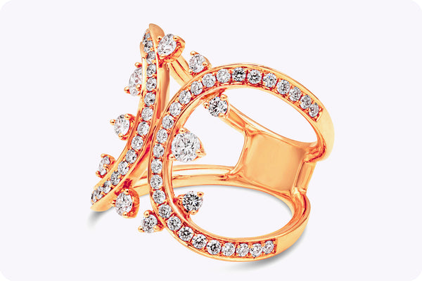 1.12 Carats Total Round Brilliant Cut Diamond Double Shank Fashion Ring in Rose Gold