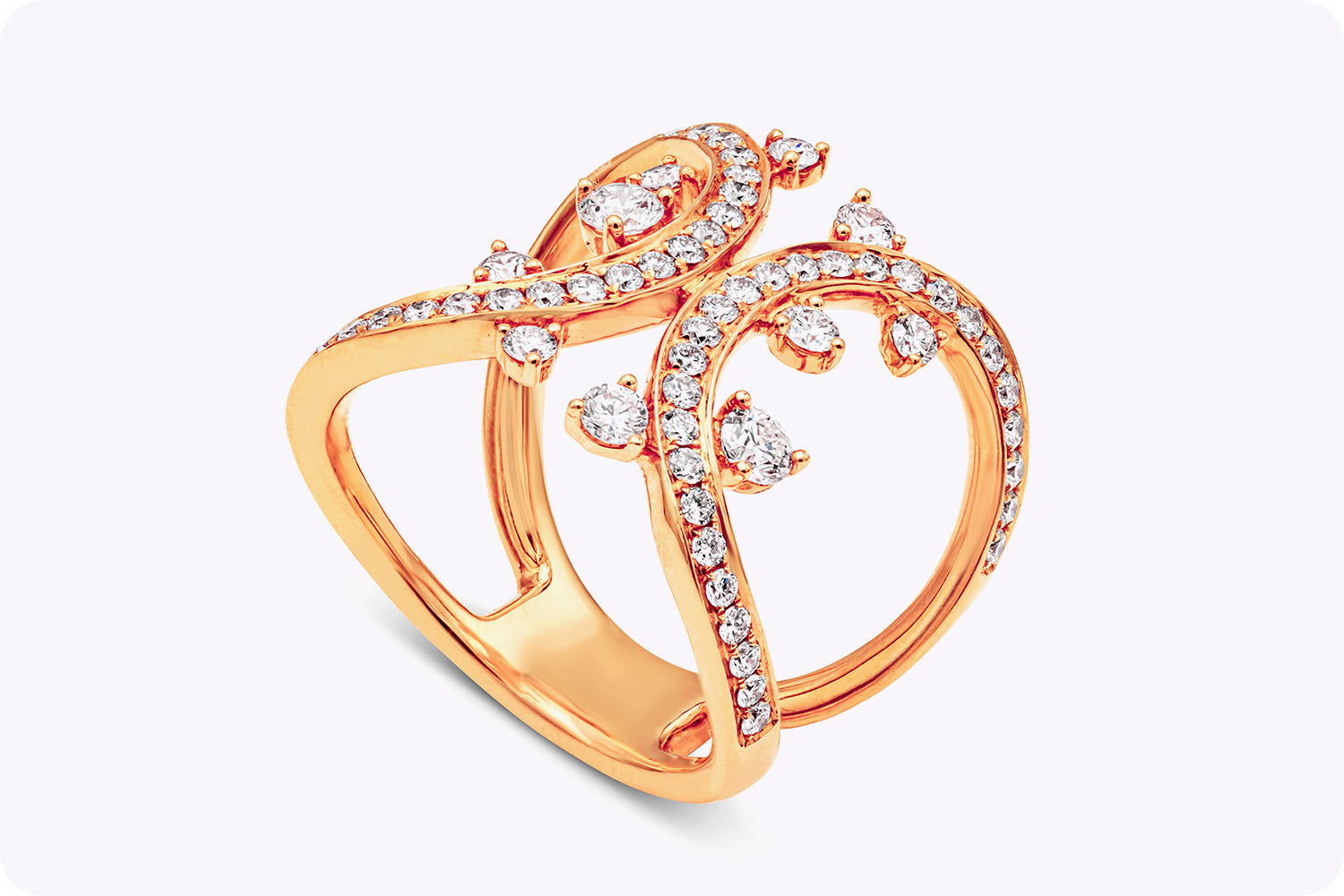 1.12 Carat Total Round Brilliant Cut Diamond Double Shank Fashion Ring in Rose Gold