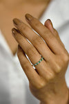 0.52 Carats Alternating Round Green Emerald and Diamond Half Eternity Wedding Band in White Gold