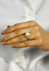 Antique Whit Pearl and Diamond 18k Yellow Gold Bypass Ring