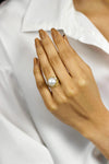 Antique White Pearl and Diamond 18k Yellow Gold Bypass Ring