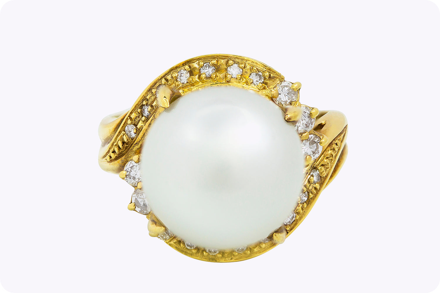 Antique White Pearl and Diamond 18k Yellow Gold Bypass Ring