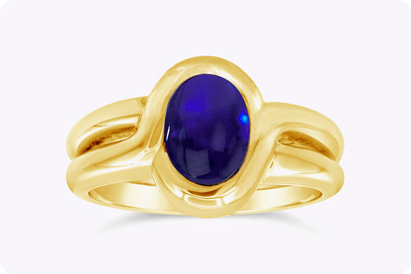 2.50 Carats Oval Cut Cabochon Sapphire Double Shank Fashion Ring in Yellow Gold