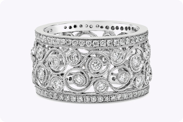 1.32 Carats Total Round Brilliant Cut Diamond Antique-Style Wedding Band in White Gold