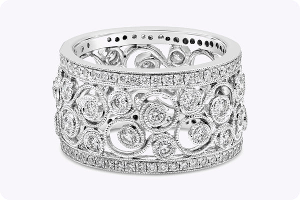 1.32 Carats Total Round Brilliant Cut Diamond Antique-Style Wedding Band in White Gold