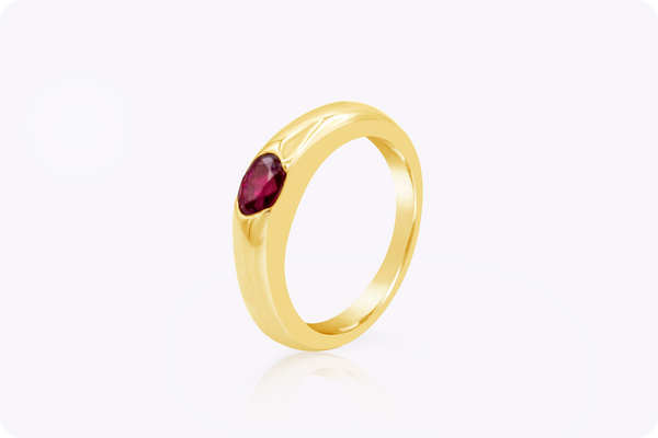 0.45 Carat Oval Cut Ruby Solitaire Wedding Band in Yellow Gold