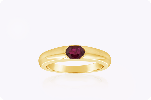 0.45 Carat Oval Cut Ruby Solitaire Wedding Band in Yellow Gold