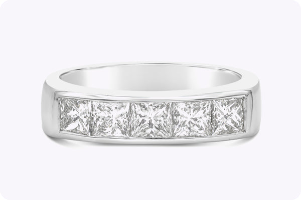 2.93 Carats Total Princess Cut Diamond Five Stone Men's Wedding Band in Platinum