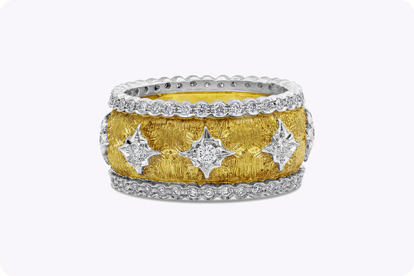 0.76 Carat Total Round Brilliant Cut Diamond Fashion Ring in Brushed Yellow Gold