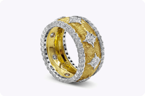 0.76 Carat Total Round Brilliant Cut Diamond Fashion Ring in Brushed Yellow Gold