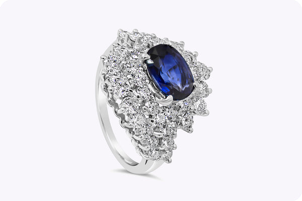 1.25 Carats Oval Cut Sapphire & Diamond Cocktail Ring in Platinum