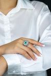 2.34 Carats Total Emerald Cut Emerald & Diamond Cocktail Ring in Platinum