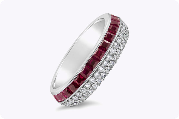 3.59 Carats Total Round Cut Ruby and Diamond Reversible Eternity Wedding Band in Palladium