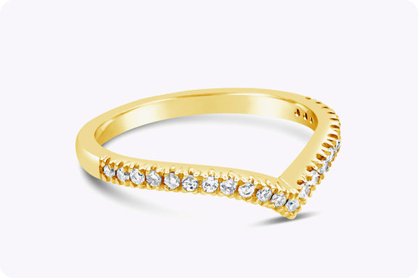 0.22 Carat Total Round Diamond V-Shaped Half-Eternity Wedding Band Ring in Yellow Gold