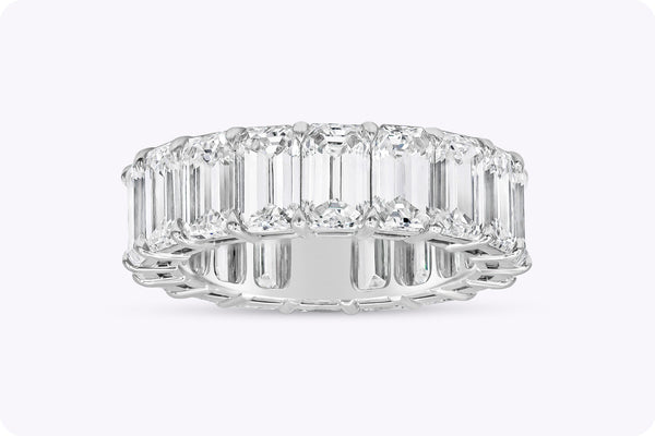 9.94 Carats Total Emerald Cut Diamond Eternity Wedding Band in Platinum