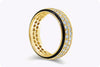 1.53 Carat Round Diamond Two-Row Black Enamel Wedding Band Ring in Yellow Gold