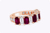 4.82 Carat Total Alternating Ruby and Diamond Half Eternity Wedding Band Ring in Rose Gold