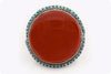 Natural Round Cabochon Red Coral & Turquoise Halo Cocktail Ring in Yellow Gold