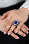 Vintage Lapis Lazuli Blue Cabochon & Diamond High Dome Cocktail Ring in Yellow Gold