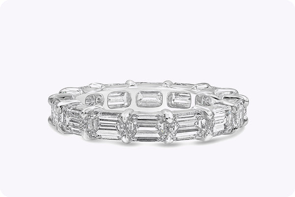 4.35 Carats Emerald Cut Diamond Horizontal Eternity Wedding Band Ring in Platinum