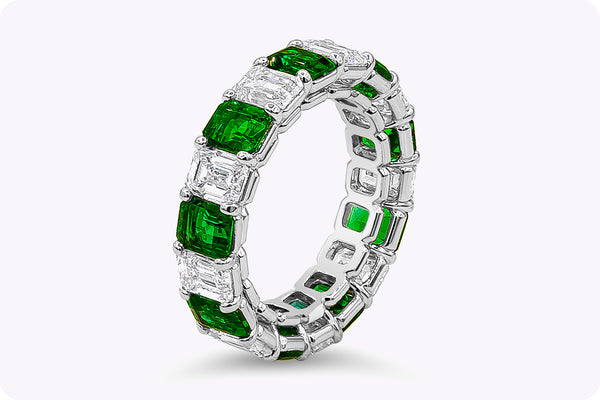 8.45 Carats Total Alternating Emerald and Diamond Eternity Wedding Band in Platinum