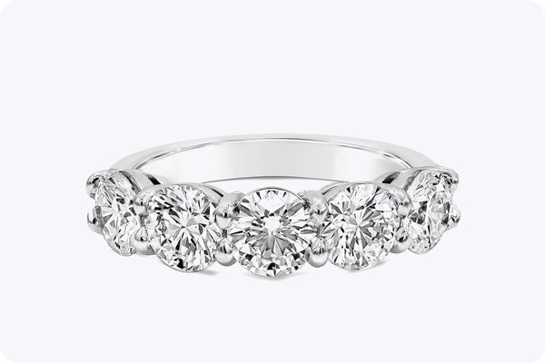 5.28 Carat Five-Stone Round Cut Diamond Wedding Band Ring in Platinum