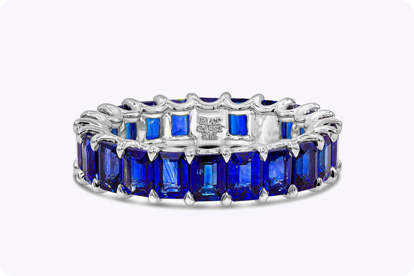 5.43 Carats Total Emerald Cut Blue Sapphire Eternity Wedding Band in Platinum