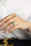 2.35 Carats Total Alternating Green Emerald and Diamond Five-Stone Halo Wedding Band in Platinum