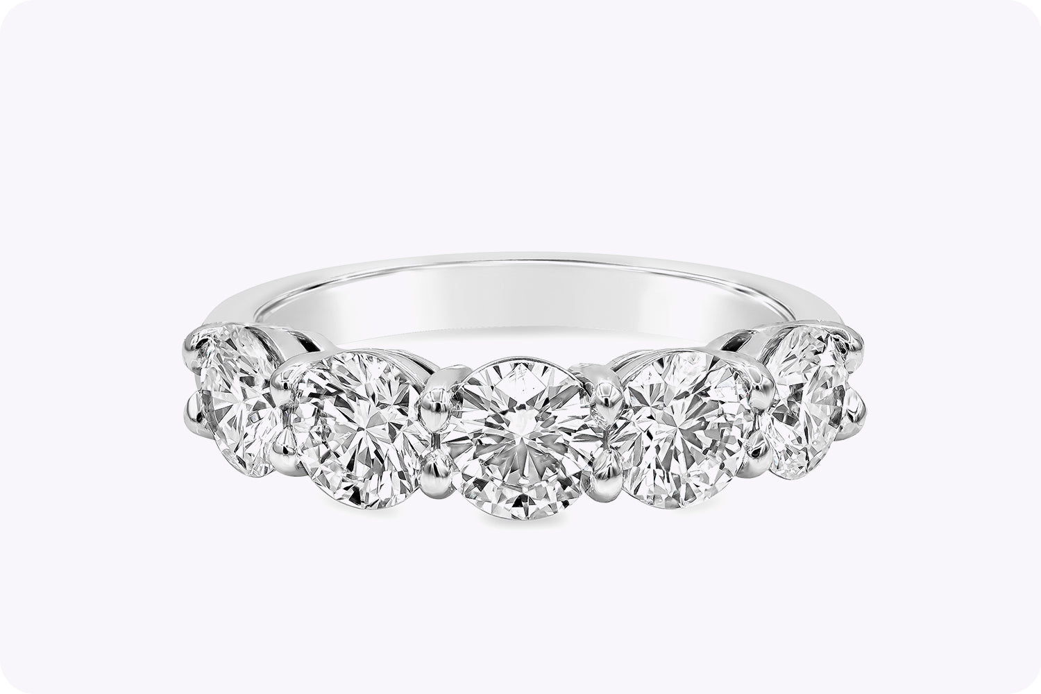 7.57 Carats Total Brilliant Round Diamond Five-Stone Wedding Band in Platinum