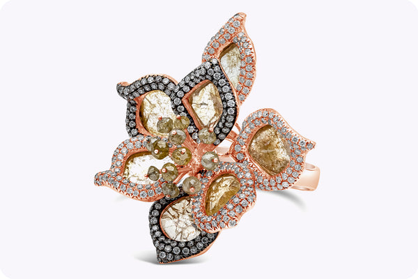 4.79 Carats Total Diamond Sliced Flower Motif Fashion Ring in Rose Gold