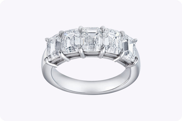 3.83 Carats Total Emerald Cut Diamond Five-Stone Wedding Band in Platinum