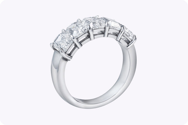 3.83 Carats Total Emerald Cut Diamond Five-Stone Wedding Band in Platinum