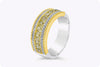 1.42 Carat Cushion Cut Fancy Yellow with White Diamonds Wedding Band Ring in White Gold & Yellow Gold