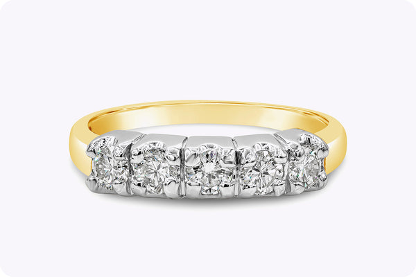 0.65 Carats Total Brilliant Round Cut Diamond Five-Stone Wedding Band in White Gold and Yellow Gold